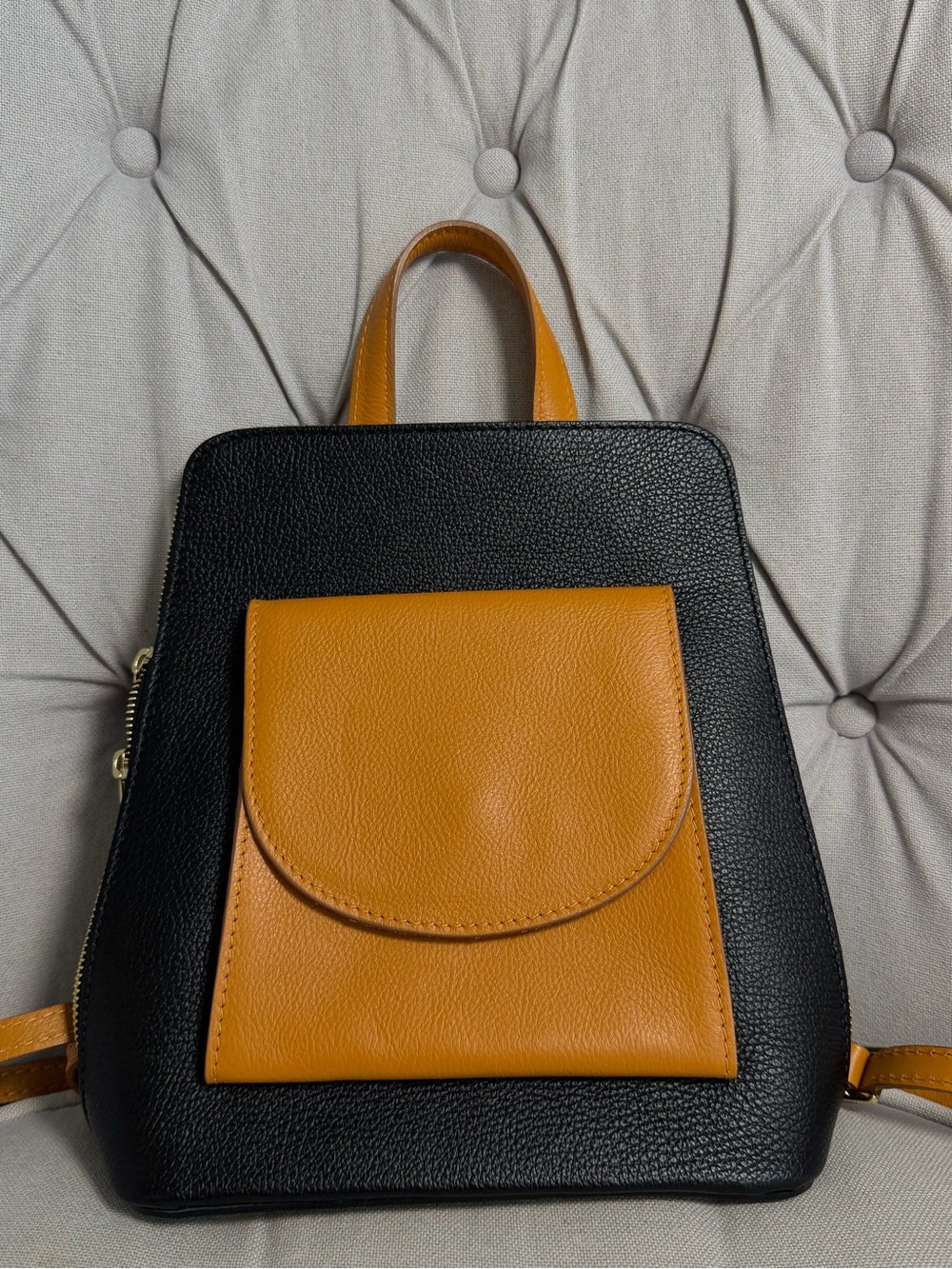 Divina Firenze Made In Italy Flat Convertable Mini Backpack Black & Brown Purse